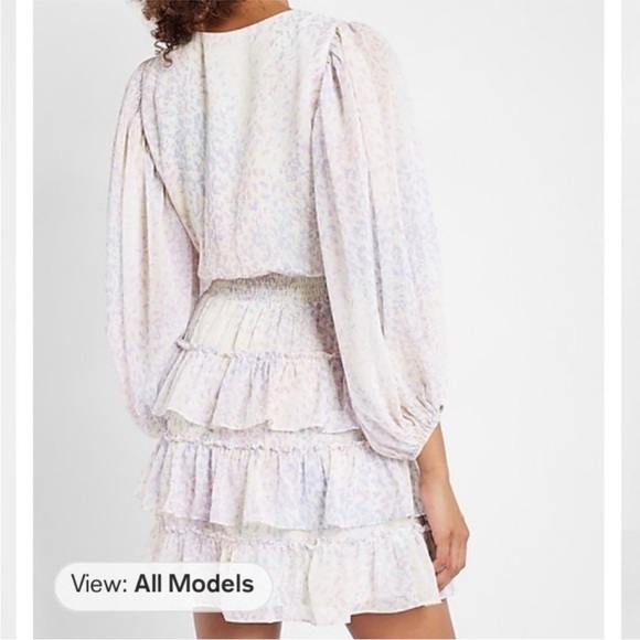 Express Floral Frenzy Pastel Smock Waist Ruffle Balloon Sleeve Mini Dress & Top - Picture 16 of 16